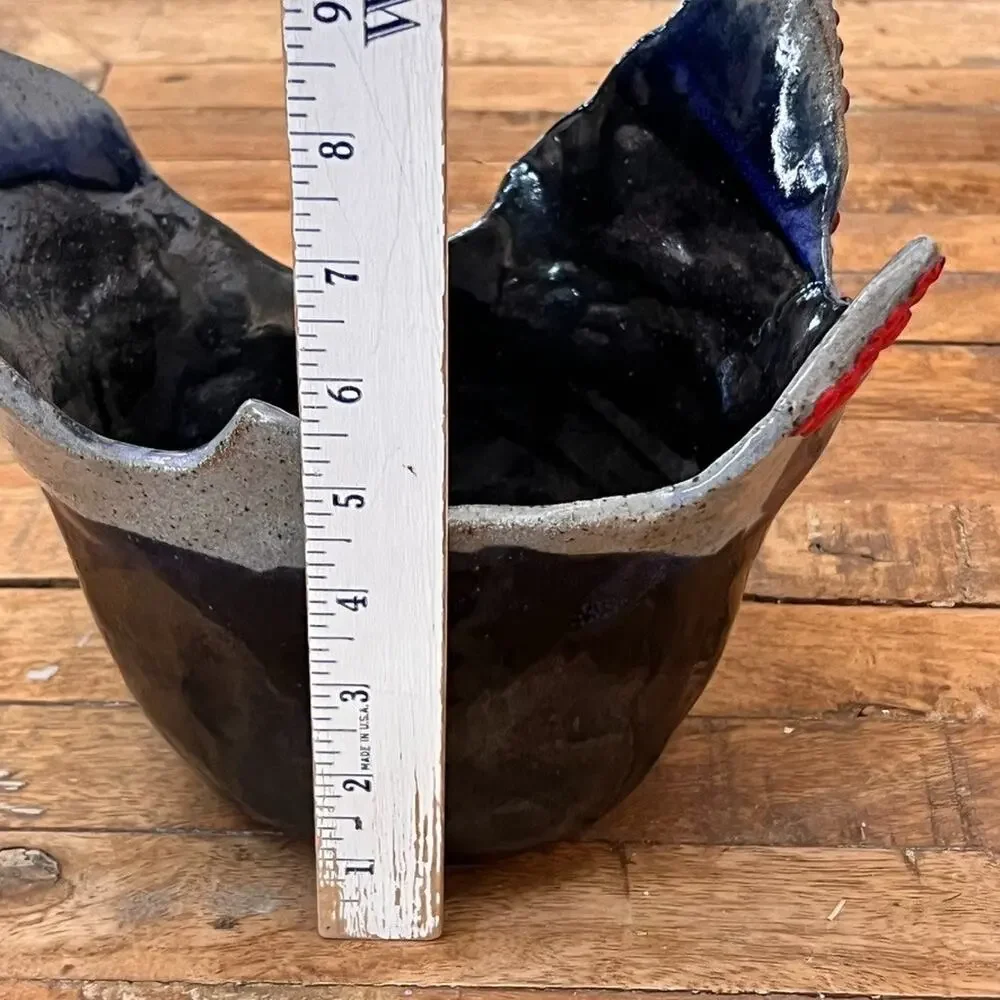 Handcrafted Abstract Ceramic Planter Vase Textured Dark Glaze